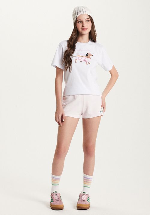 CAMISETA OVERSIZED EM MALHA C/ ESTAMPA E BORDADO