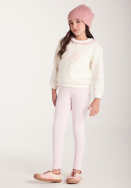 CONJUNTO BLUSA DE MOLETOM DETALHE DE SILK FRENTE E CALÇA LEGGING EM MOLETINHO