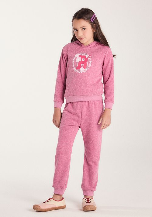 CONJUNTO ABRIGO EM MOLETOM SEM FELPA DE ALGODÃO COM POLIÉSTER DETALHE DE SILK FRENTE E CAPUZ