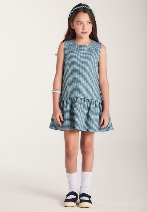 VESTIDO JUMPER EM TRICOLINE SARJADA XADREZ FIO TINTO