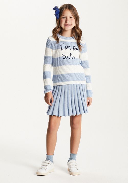 CONJUNTO  BLUSA E SAIA SHORT EM TRICOT C/ BORDADO