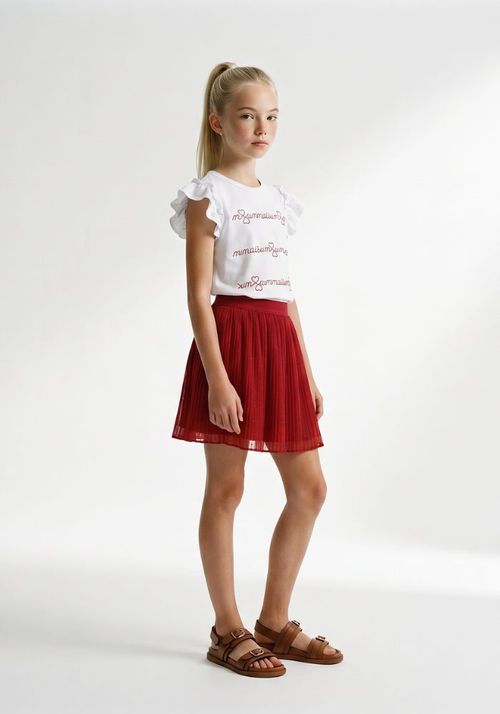 CONJUNTO BABY FEMININO BLUSA COLTON STRASS E SAIA SHORT PLISSADA