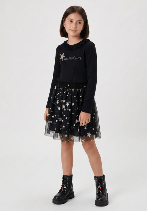 Conjunto Infantil com Blusa em Strass e Saia em Tule
