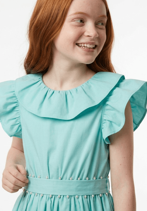 Vestido Infantil em Tricoline com Babados e Amarração